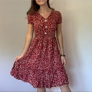 SHEIN floral red summer dress with buttons
